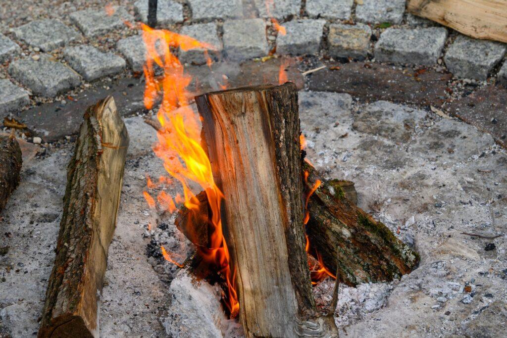 Flammen in Feuerstelle mit Holzscheiten | Brennholz Olching